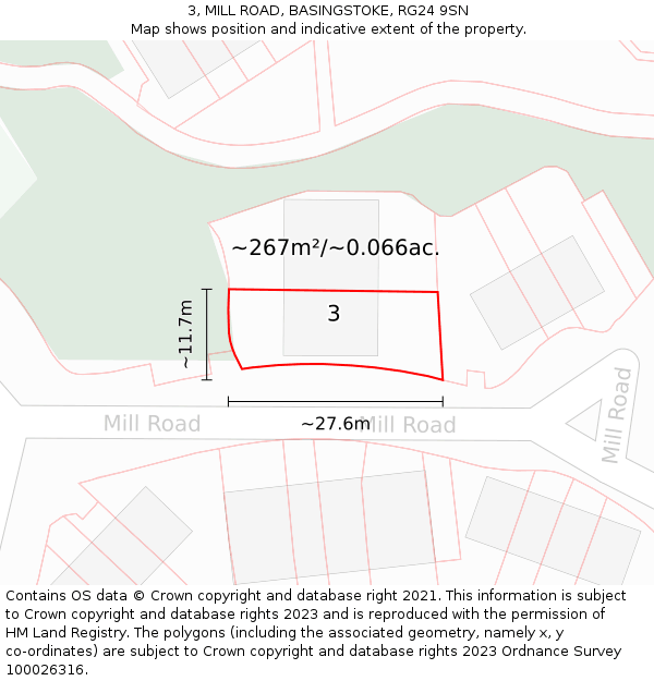 3, MILL ROAD, BASINGSTOKE, RG24 9SN: Plot and title map