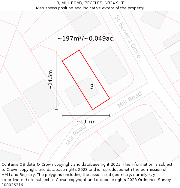 3, MILL ROAD, BECCLES, NR34 9UT: Plot and title map