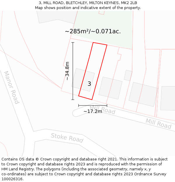3, MILL ROAD, BLETCHLEY, MILTON KEYNES, MK2 2LB: Plot and title map