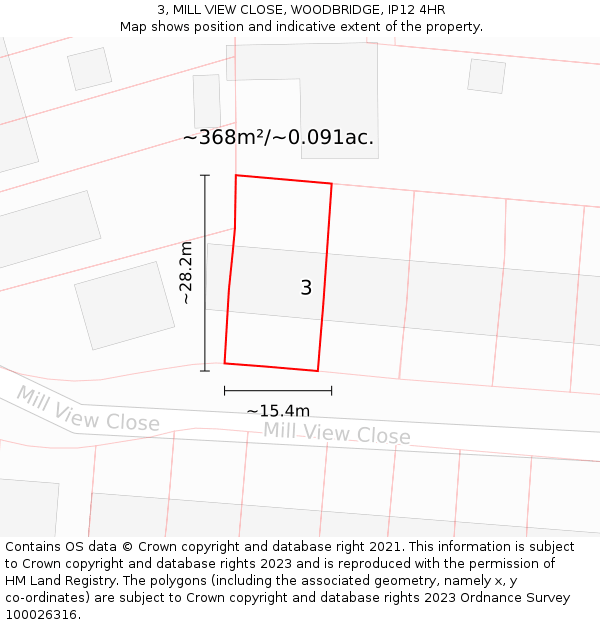 3, MILL VIEW CLOSE, WOODBRIDGE, IP12 4HR: Plot and title map