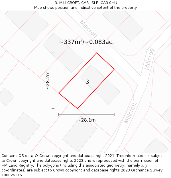 3, MILLCROFT, CARLISLE, CA3 0HU: Plot and title map