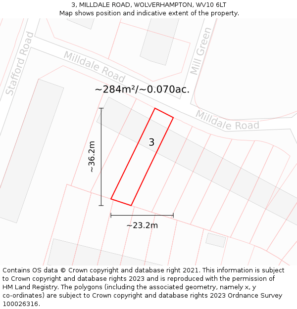 3, MILLDALE ROAD, WOLVERHAMPTON, WV10 6LT: Plot and title map