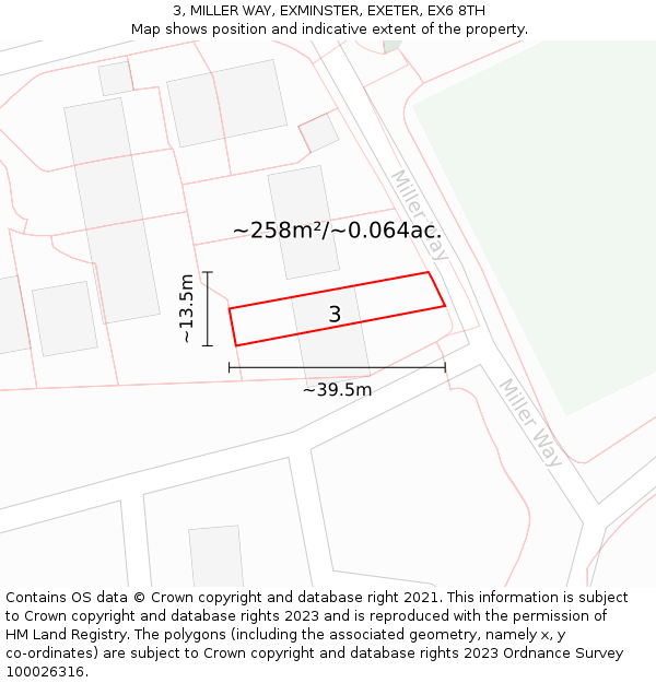 3, MILLER WAY, EXMINSTER, EXETER, EX6 8TH: Plot and title map