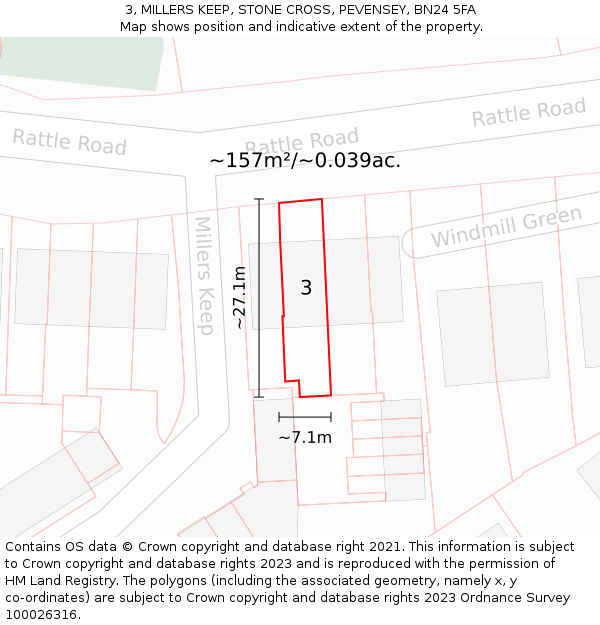 3, MILLERS KEEP, STONE CROSS, PEVENSEY, BN24 5FA: Plot and title map