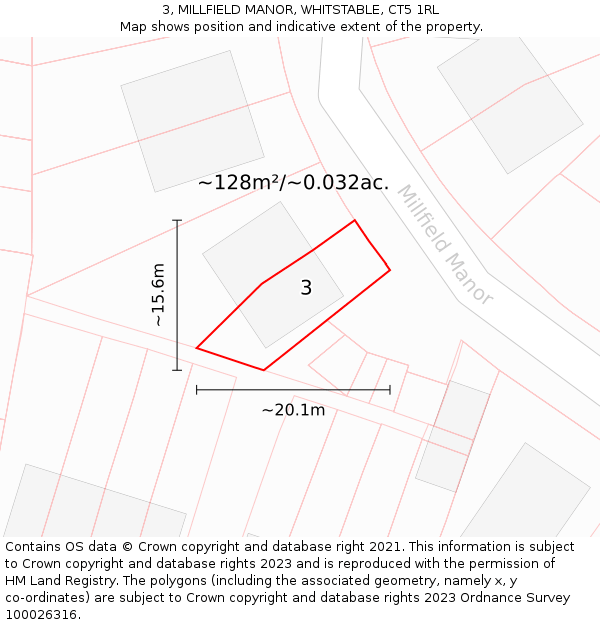 3, MILLFIELD MANOR, WHITSTABLE, CT5 1RL: Plot and title map