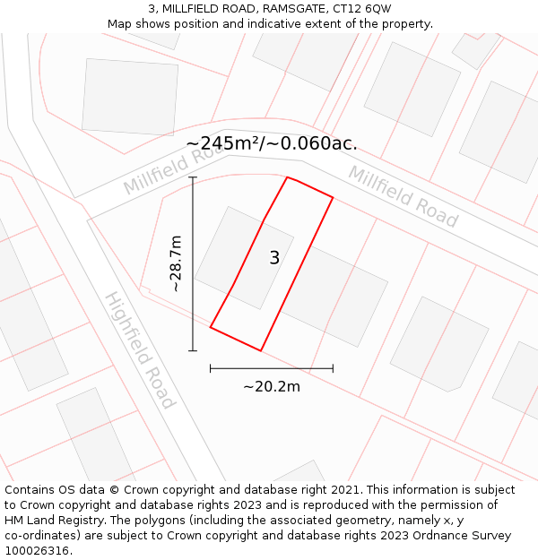 3, MILLFIELD ROAD, RAMSGATE, CT12 6QW: Plot and title map