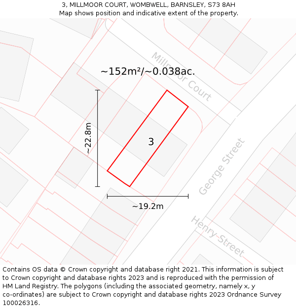 3, MILLMOOR COURT, WOMBWELL, BARNSLEY, S73 8AH: Plot and title map