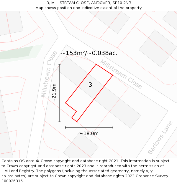 3, MILLSTREAM CLOSE, ANDOVER, SP10 2NB: Plot and title map