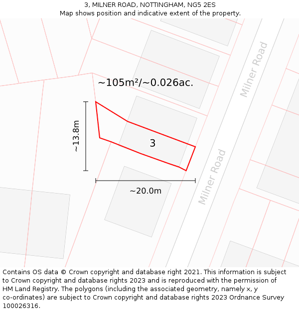 3, MILNER ROAD, NOTTINGHAM, NG5 2ES: Plot and title map