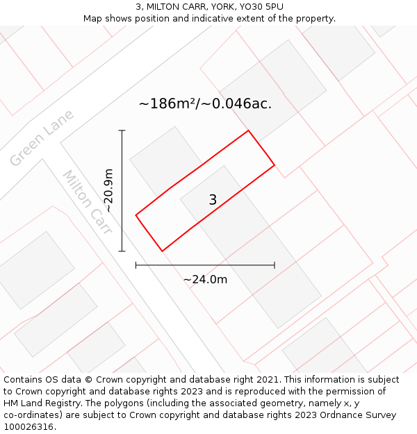 3, MILTON CARR, YORK, YO30 5PU: Plot and title map