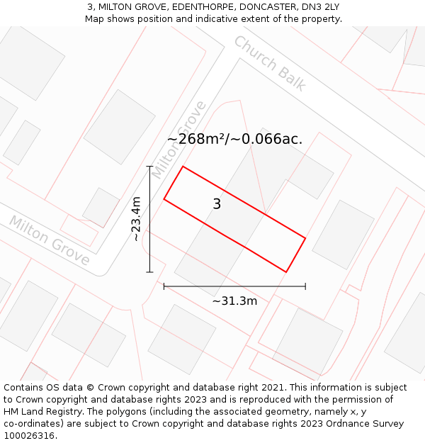 3, MILTON GROVE, EDENTHORPE, DONCASTER, DN3 2LY: Plot and title map