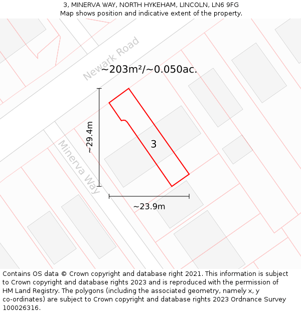 3, MINERVA WAY, NORTH HYKEHAM, LINCOLN, LN6 9FG: Plot and title map