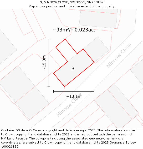 3, MINNOW CLOSE, SWINDON, SN25 2HW: Plot and title map