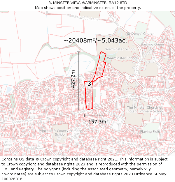 3, MINSTER VIEW, WARMINSTER, BA12 8TD: Plot and title map