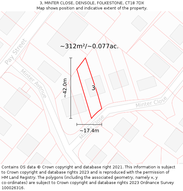 3, MINTER CLOSE, DENSOLE, FOLKESTONE, CT18 7DX: Plot and title map