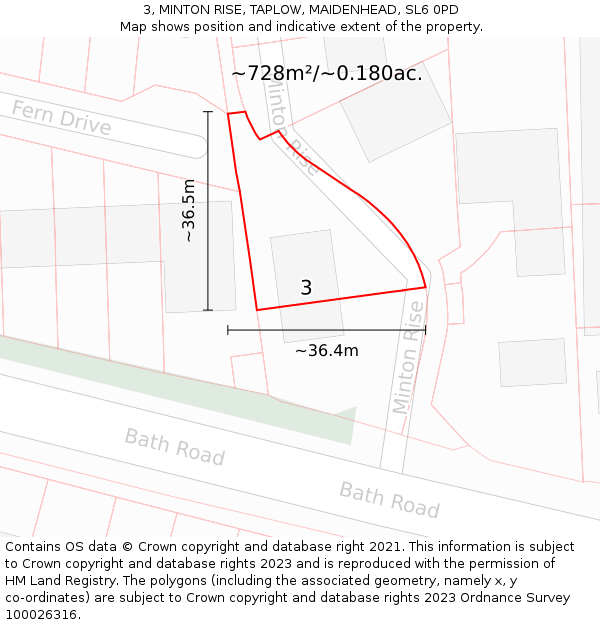 3, MINTON RISE, TAPLOW, MAIDENHEAD, SL6 0PD: Plot and title map