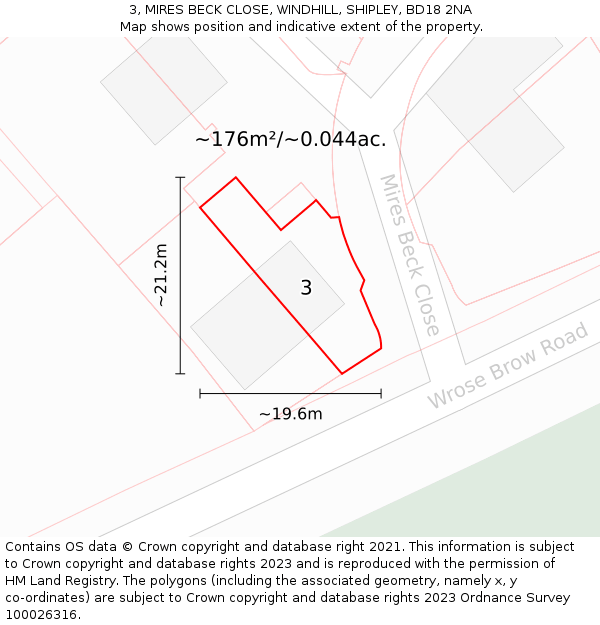 3, MIRES BECK CLOSE, WINDHILL, SHIPLEY, BD18 2NA: Plot and title map