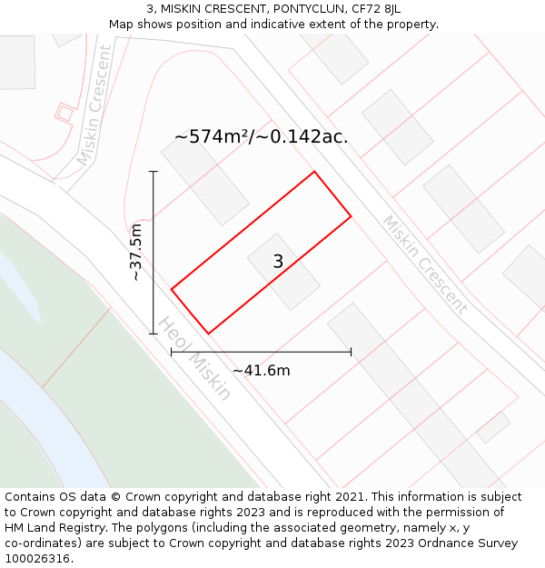 3, MISKIN CRESCENT, PONTYCLUN, CF72 8JL: Plot and title map