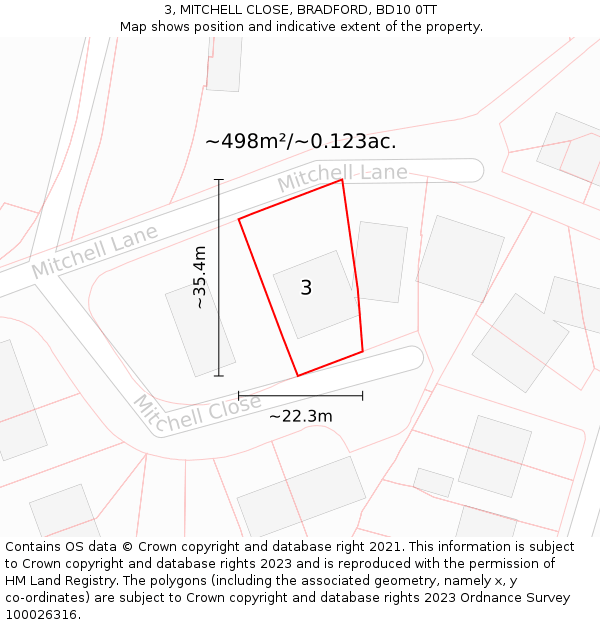 3, MITCHELL CLOSE, BRADFORD, BD10 0TT: Plot and title map