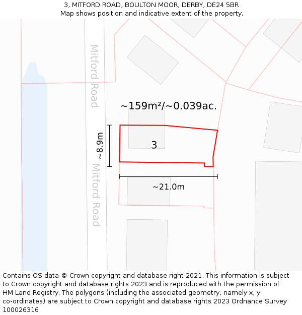 3, MITFORD ROAD, BOULTON MOOR, DERBY, DE24 5BR: Plot and title map
