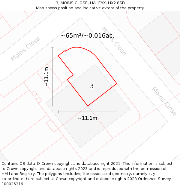 3, MOINS CLOSE, HALIFAX, HX2 8SB: Plot and title map