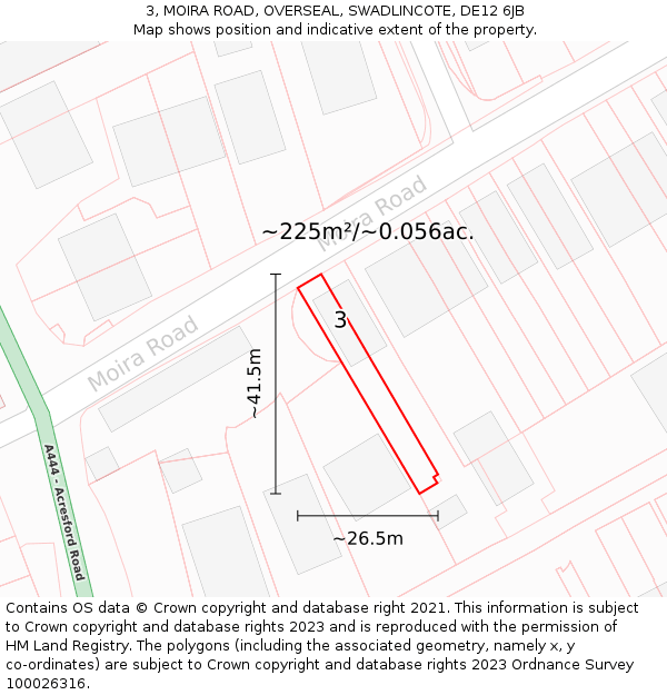 3, MOIRA ROAD, OVERSEAL, SWADLINCOTE, DE12 6JB: Plot and title map