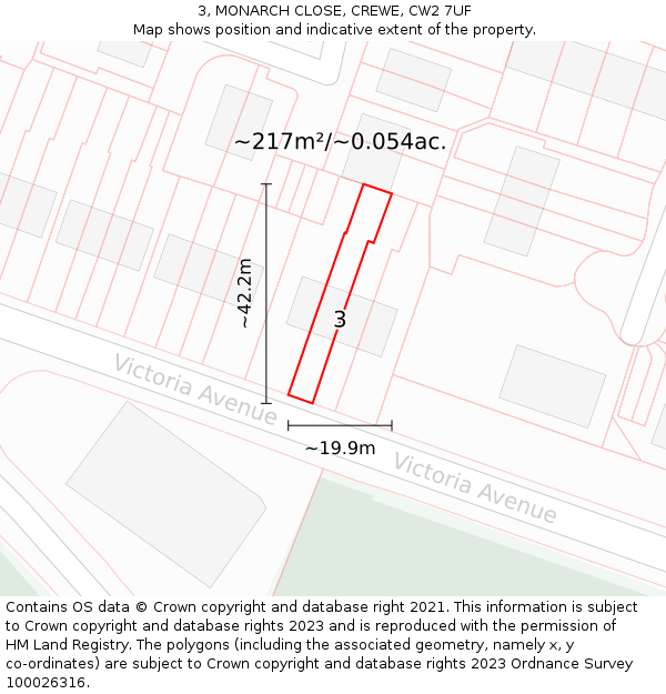 3, MONARCH CLOSE, CREWE, CW2 7UF: Plot and title map