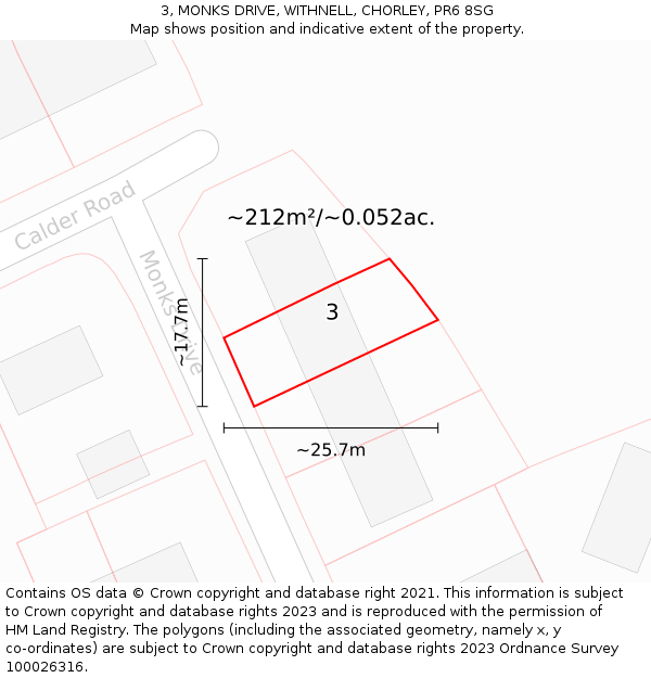 3, MONKS DRIVE, WITHNELL, CHORLEY, PR6 8SG: Plot and title map
