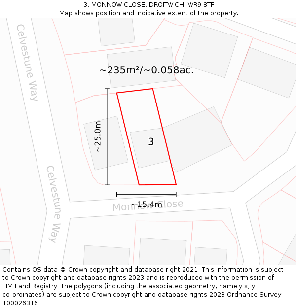 3, MONNOW CLOSE, DROITWICH, WR9 8TF: Plot and title map
