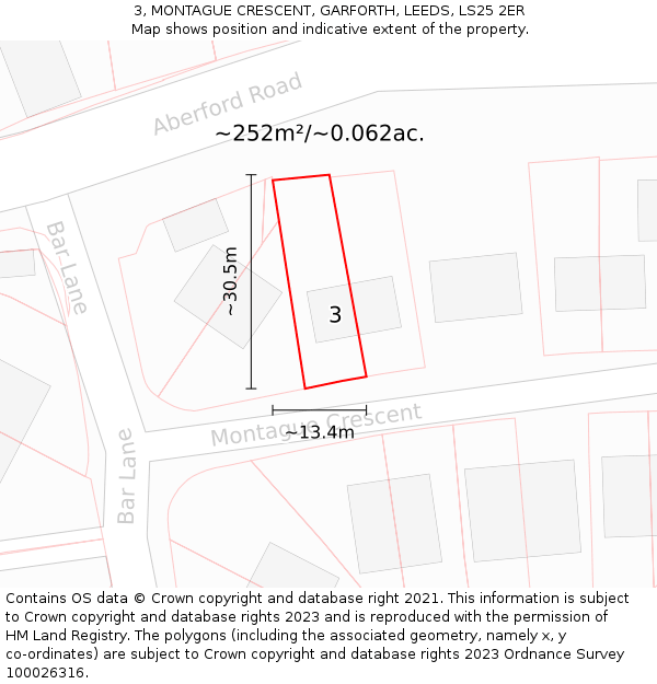 3, MONTAGUE CRESCENT, GARFORTH, LEEDS, LS25 2ER: Plot and title map