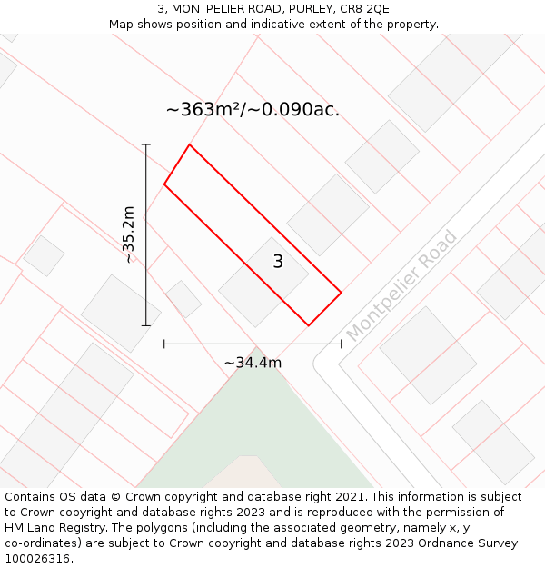 3, MONTPELIER ROAD, PURLEY, CR8 2QE: Plot and title map