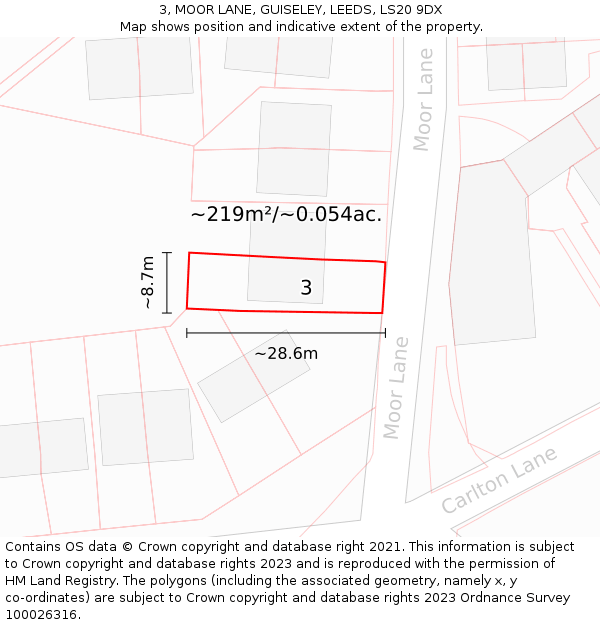 3, MOOR LANE, GUISELEY, LEEDS, LS20 9DX: Plot and title map