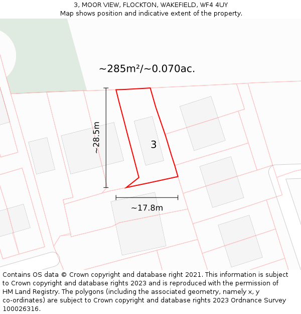 3, MOOR VIEW, FLOCKTON, WAKEFIELD, WF4 4UY: Plot and title map