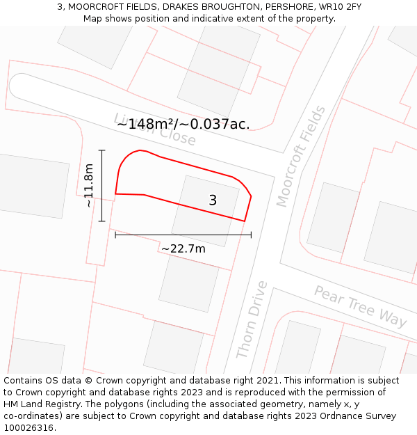 3, MOORCROFT FIELDS, DRAKES BROUGHTON, PERSHORE, WR10 2FY: Plot and title map