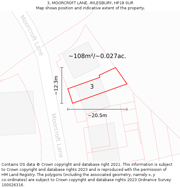 3, MOORCROFT LANE, AYLESBURY, HP18 0UR: Plot and title map