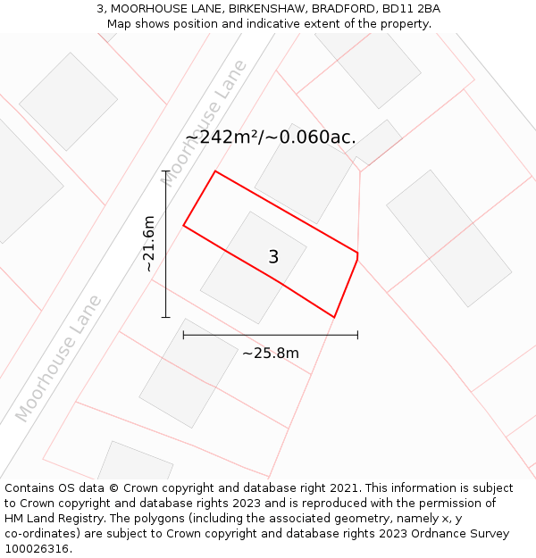 3, MOORHOUSE LANE, BIRKENSHAW, BRADFORD, BD11 2BA: Plot and title map