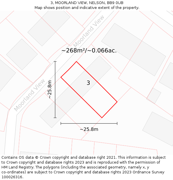 3, MOORLAND VIEW, NELSON, BB9 0UB: Plot and title map