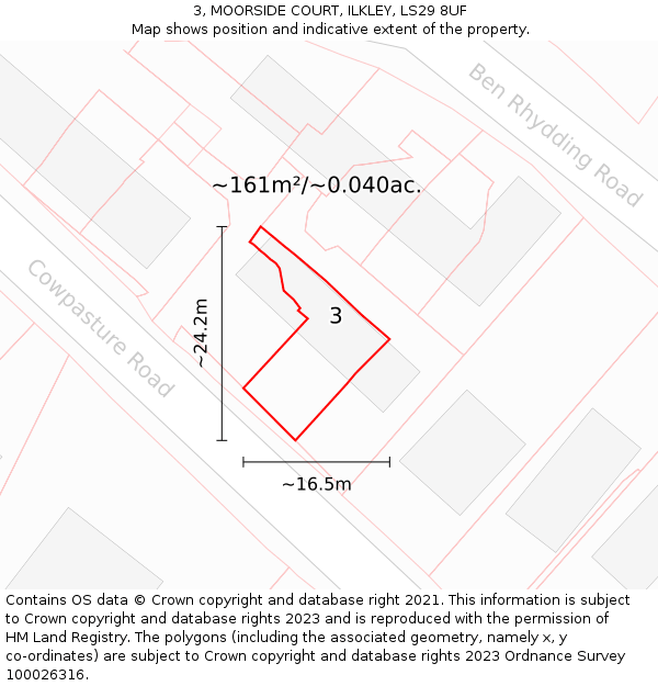 3, MOORSIDE COURT, ILKLEY, LS29 8UF: Plot and title map