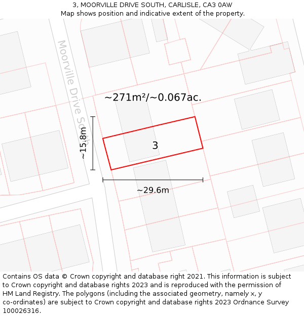 3, MOORVILLE DRIVE SOUTH, CARLISLE, CA3 0AW: Plot and title map