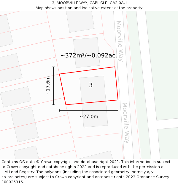 3, MOORVILLE WAY, CARLISLE, CA3 0AU: Plot and title map