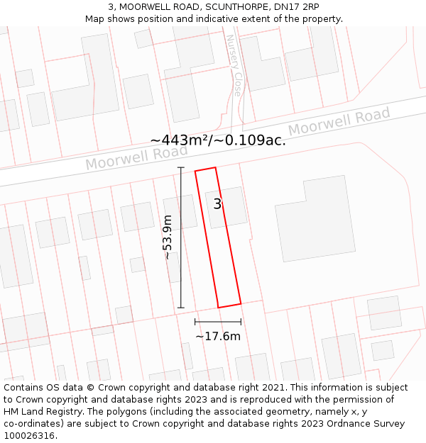 3, MOORWELL ROAD, SCUNTHORPE, DN17 2RP: Plot and title map
