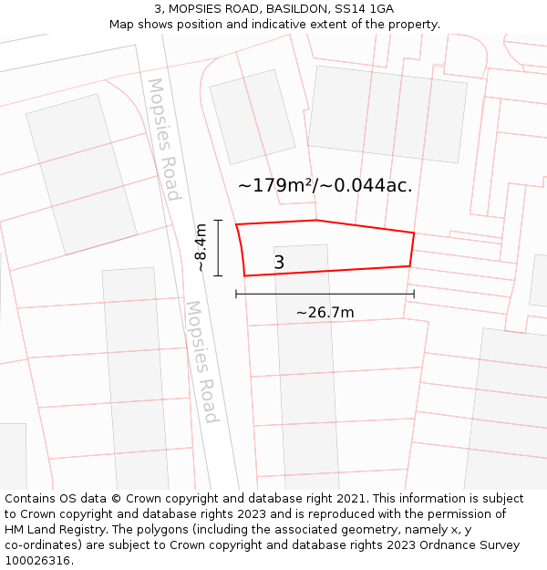 3, MOPSIES ROAD, BASILDON, SS14 1GA: Plot and title map