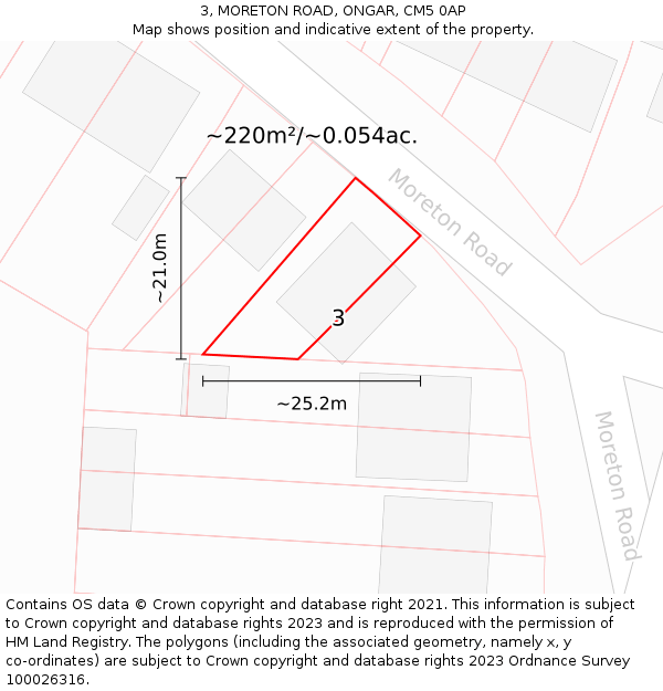 3, MORETON ROAD, ONGAR, CM5 0AP: Plot and title map