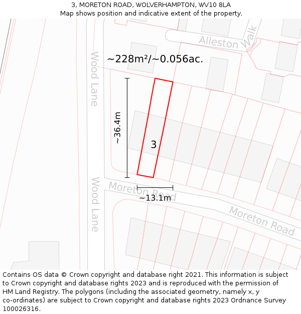 3, MORETON ROAD, WOLVERHAMPTON, WV10 8LA: Plot and title map