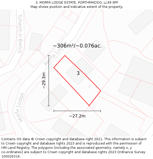 3, MORFA LODGE ESTATE, PORTHMADOG, LL49 9PF: Plot and title map