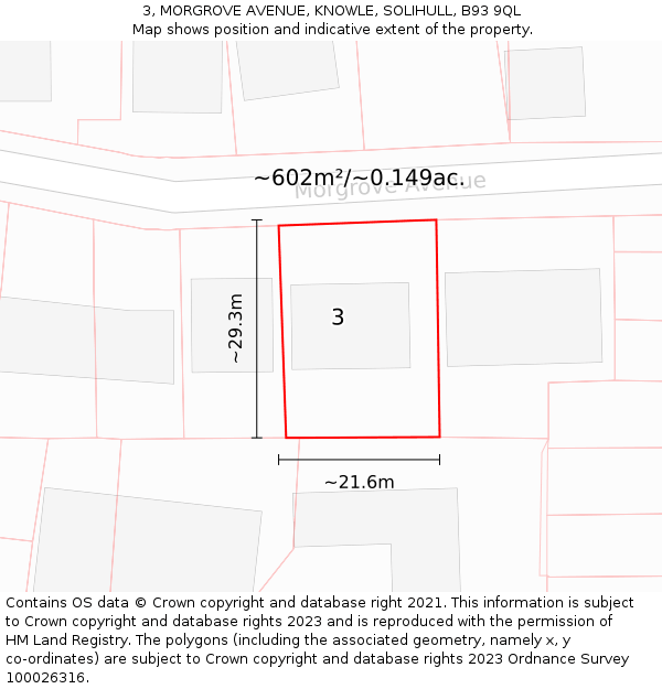 3, MORGROVE AVENUE, KNOWLE, SOLIHULL, B93 9QL: Plot and title map
