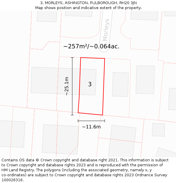 3, MORLEYS, ASHINGTON, PULBOROUGH, RH20 3JN: Plot and title map