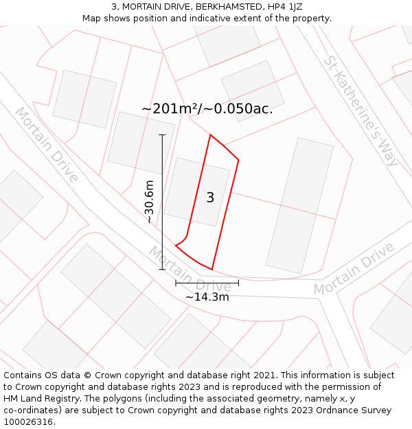 3, MORTAIN DRIVE, BERKHAMSTED, HP4 1JZ: Plot and title map
