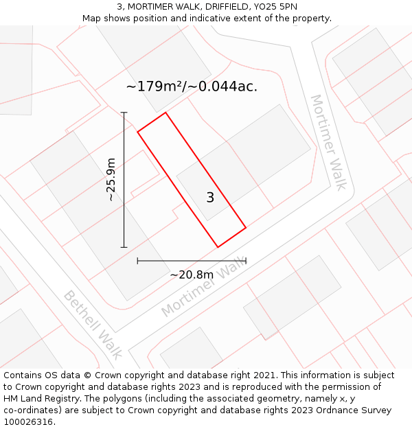 3, MORTIMER WALK, DRIFFIELD, YO25 5PN: Plot and title map