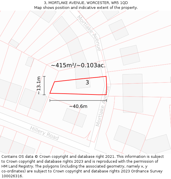 3, MORTLAKE AVENUE, WORCESTER, WR5 1QD: Plot and title map